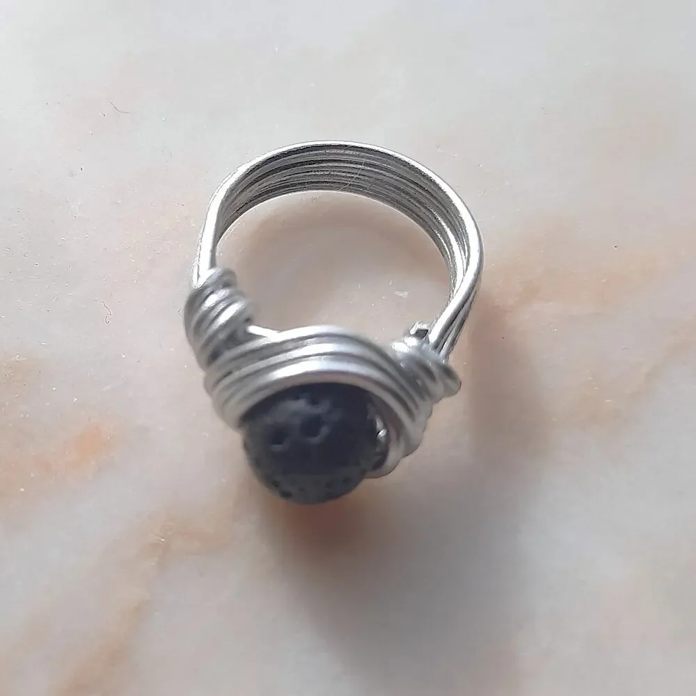 Black Lava Diffuser Ring Unisex Four Strand Aluminum Wire Shank Sz 6 NEW